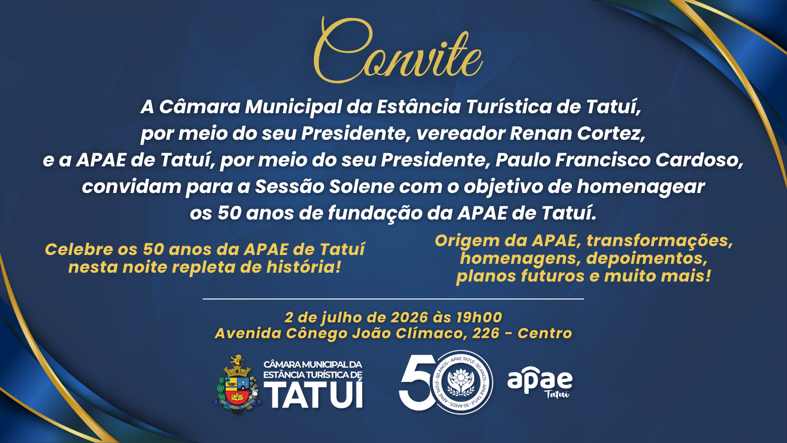 Convite Sessão APAE 50 anos