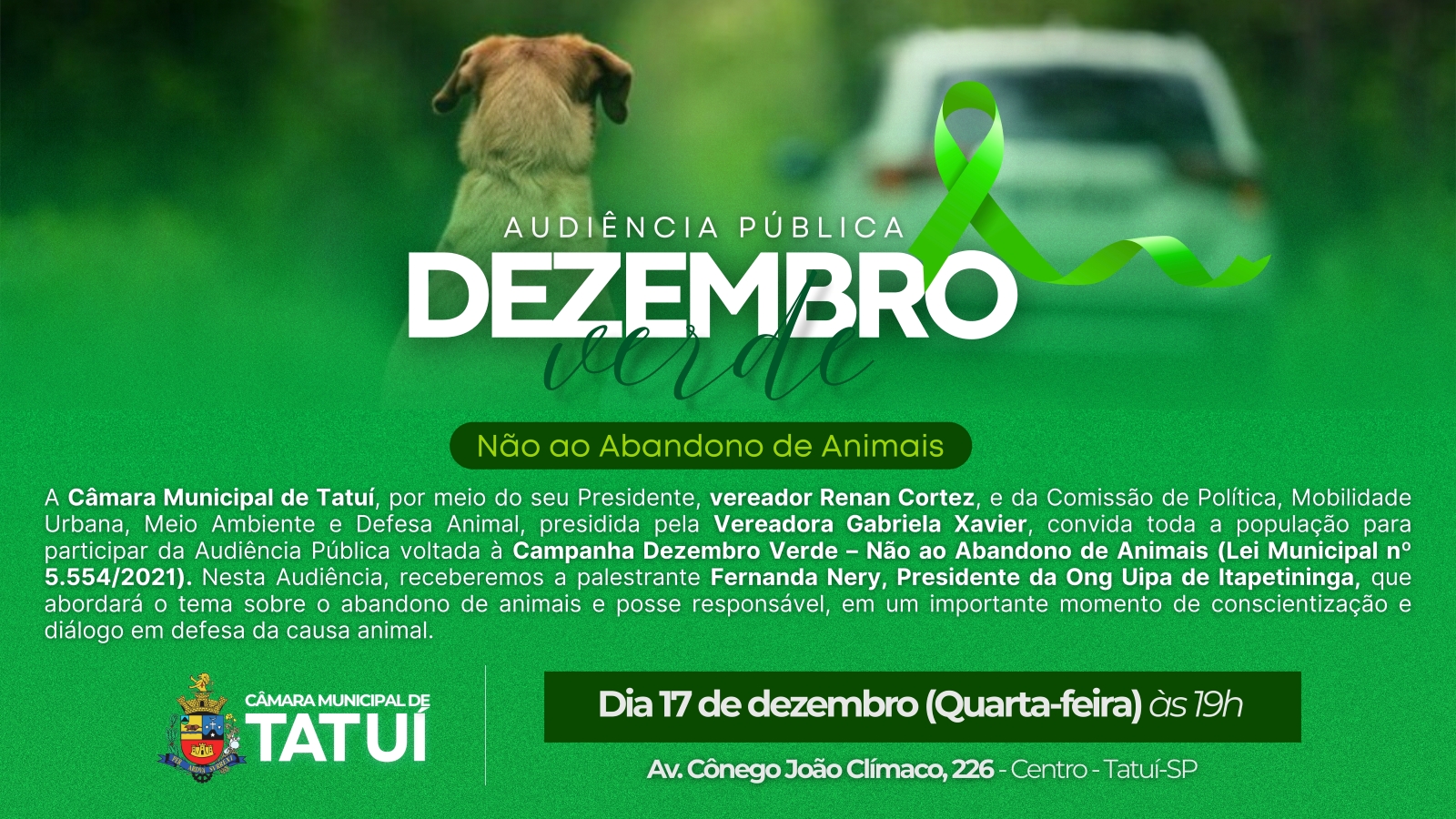 AUDIÊNCIA PÚBLICA SOBRE O “DEZEMBRO VERDE” SERÁ REALIZADA NA CÂMARA DE TATUÍ