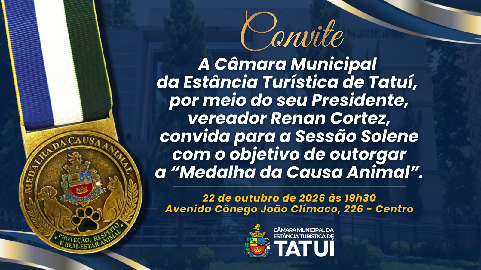 “MEDALHA DA CAUSA ANIMAL” SERÁ ENTREGUE PELA CÂMARA DE TATUÍ